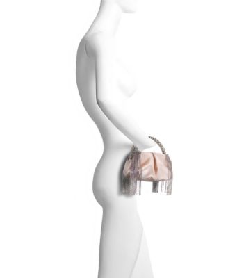 Woman's Tatiana  Crystal Embellished Fringe Pouch Clutch  with Crystal Handle