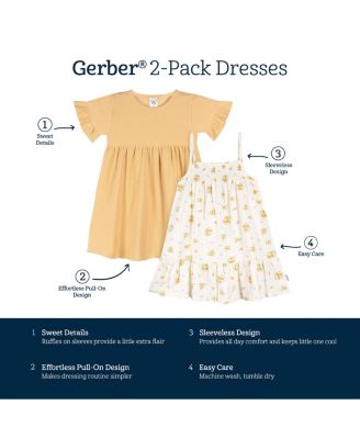 Toddler Girls Short Sleeve and Sleeveless Dress, 2 Pack