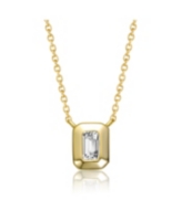 Genevive Sterling Silver 14k Gold Plated Rectangular Green Cut Cubic Zirconia Bezel Solitaire Necklace - Gold