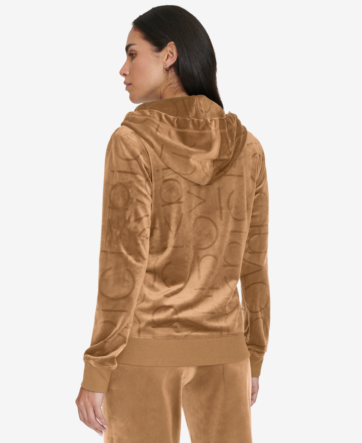 Calvin Klein Women's Tonal Logo Velour Zip-Front Hoodie