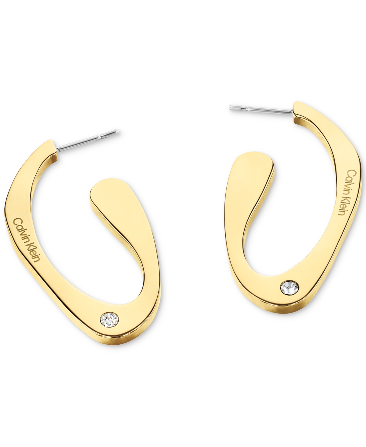Calvin Klein Medium Pave Sculpted Elongated Hoop Earrings In Gold