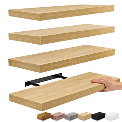 24 x 9 Inch 4 Pack Wall Mounted Floating Wood Shelves - for Bedroom, Kitchen, Living Room, Bathroom