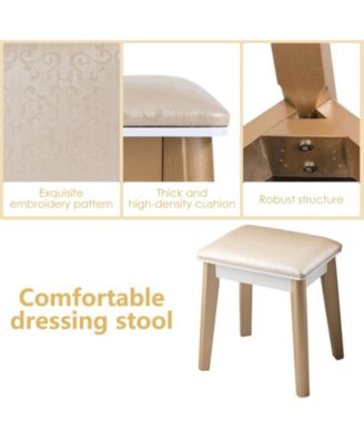 Makeup Vanity Table Set with Touch Screen Dimming Mirror and 3 Color Lighting Modes