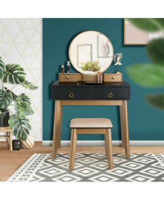 Makeup Vanity Table Set with Touch Screen Dimming Mirror and 3 Color Lighting Modes