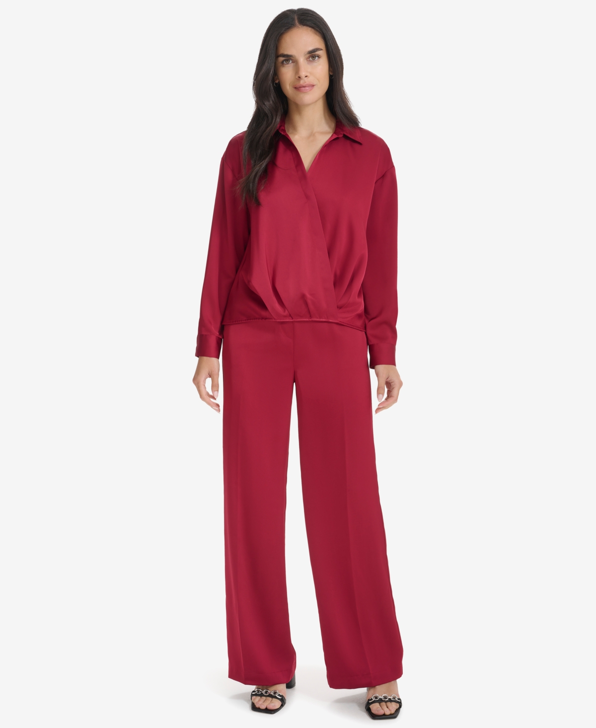 Calvin Klein Women's Faux-Wrap Collared Shirt