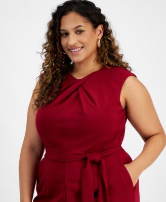 Tahari Plus Size Sleeveless Scuba Crepe Tie-Waist Jumpsuit