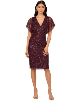 Adrianna Papell Women's Surplice-Neck Dolman-Sleeve Sequin Dress - Macy's