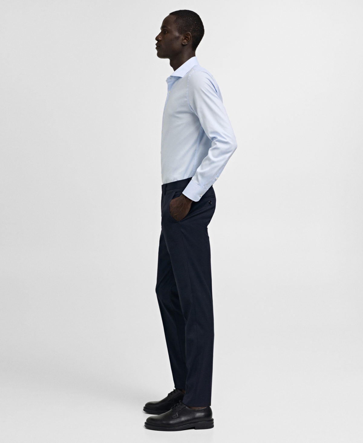 Mango Slim Fit Stripe Button-up Shirt With Contrast Collar In Sky Blue