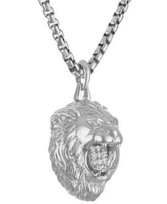 Marc Anthony Men's Diamond Lion Pendant Necklace (1/10 ct. t.w.) in Sterling Silver-Plate, 24" + 2" extender, BVP1071-WSSC4