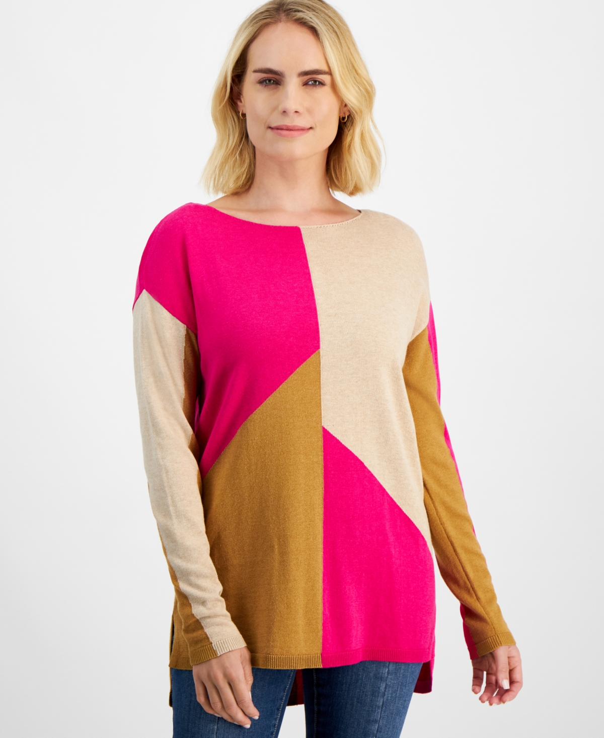 INC INTERNATIONAL CONCEPTS PETITE COLORBLOCKED SWEATER, CREATED FOR MACY'S 