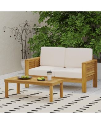 Streamdale Acacia Wood Outdoor Loveseat And Coffee Table Set With Cushions