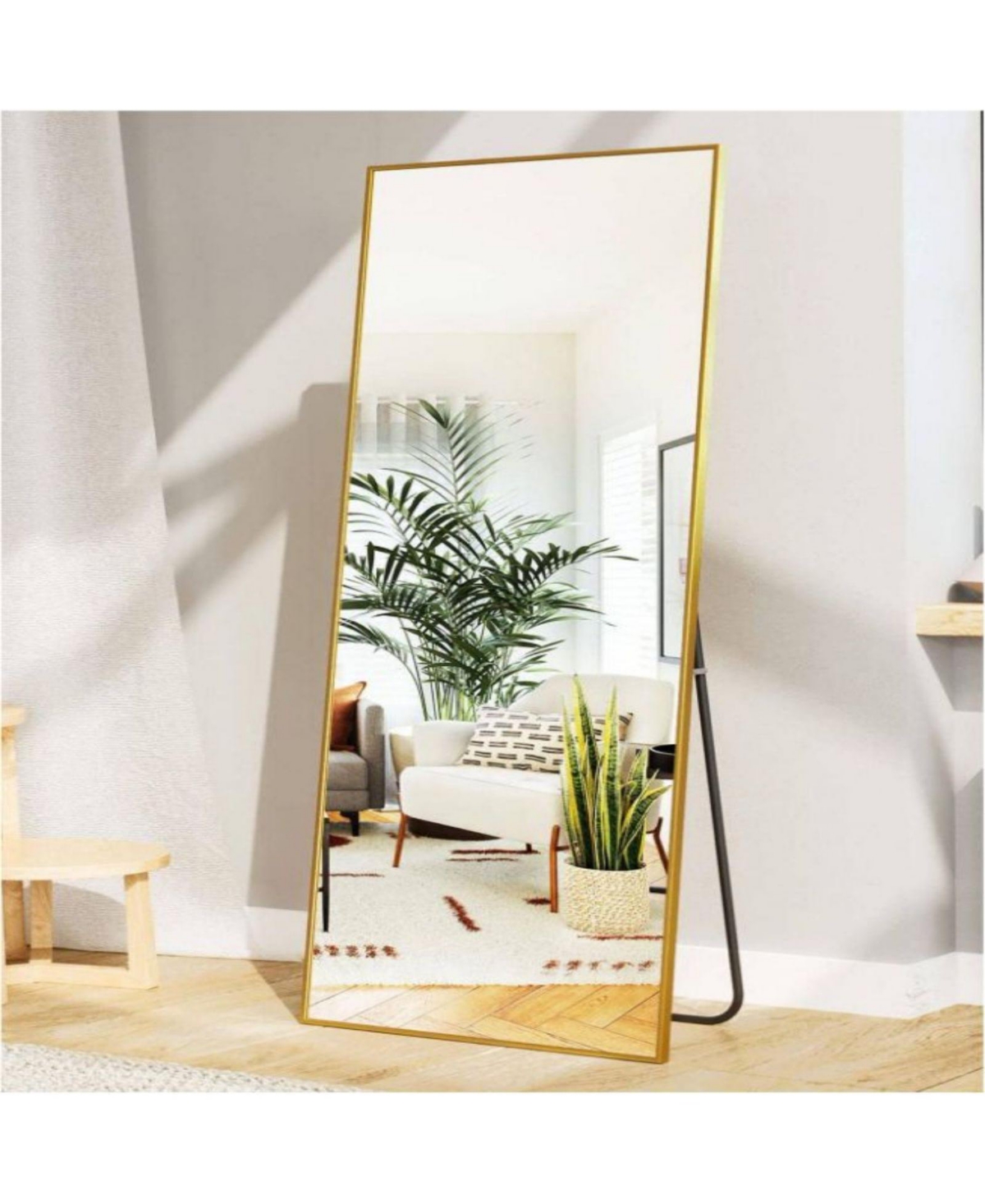 Rectangular Free Stand Mirror 18"x58" in Gold - Gold