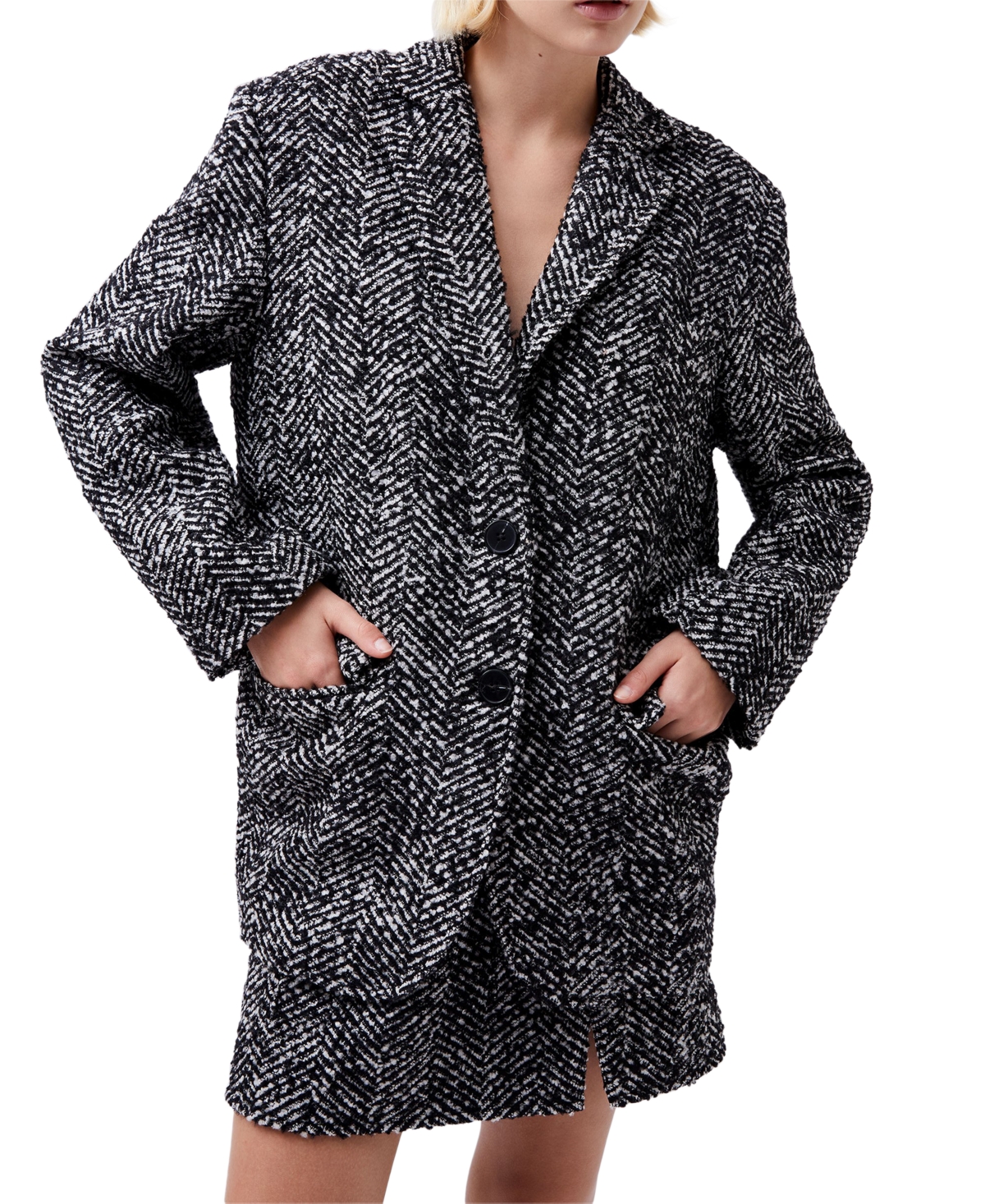 French Connection Women's Chantelle Herringbone Blazer -White