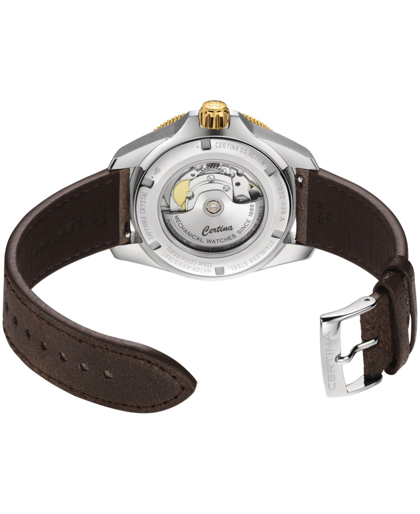 Мужские часы Certina Swiss Automatic DS Action GMT Powermatic 80 Brown Leather Strap Watch 41mm — фото 4