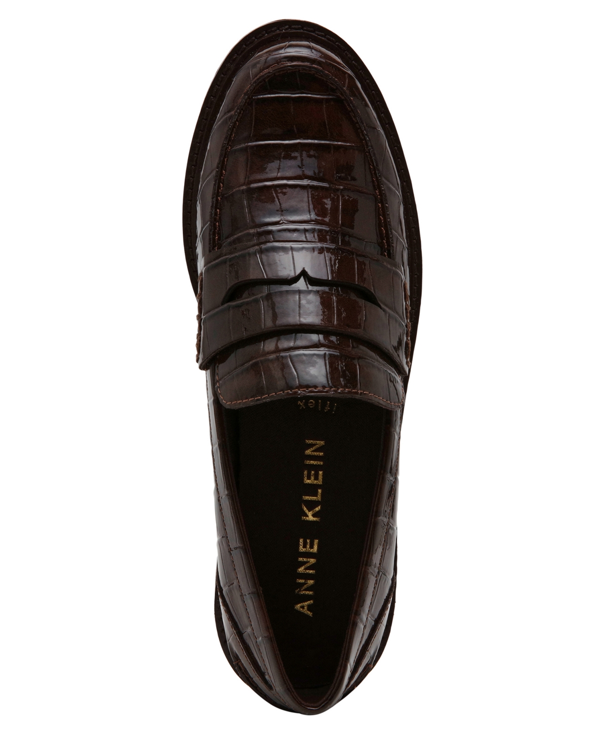 Anne Klein Eryn Womens Padded Insole Patent Loafers In Brown Croc