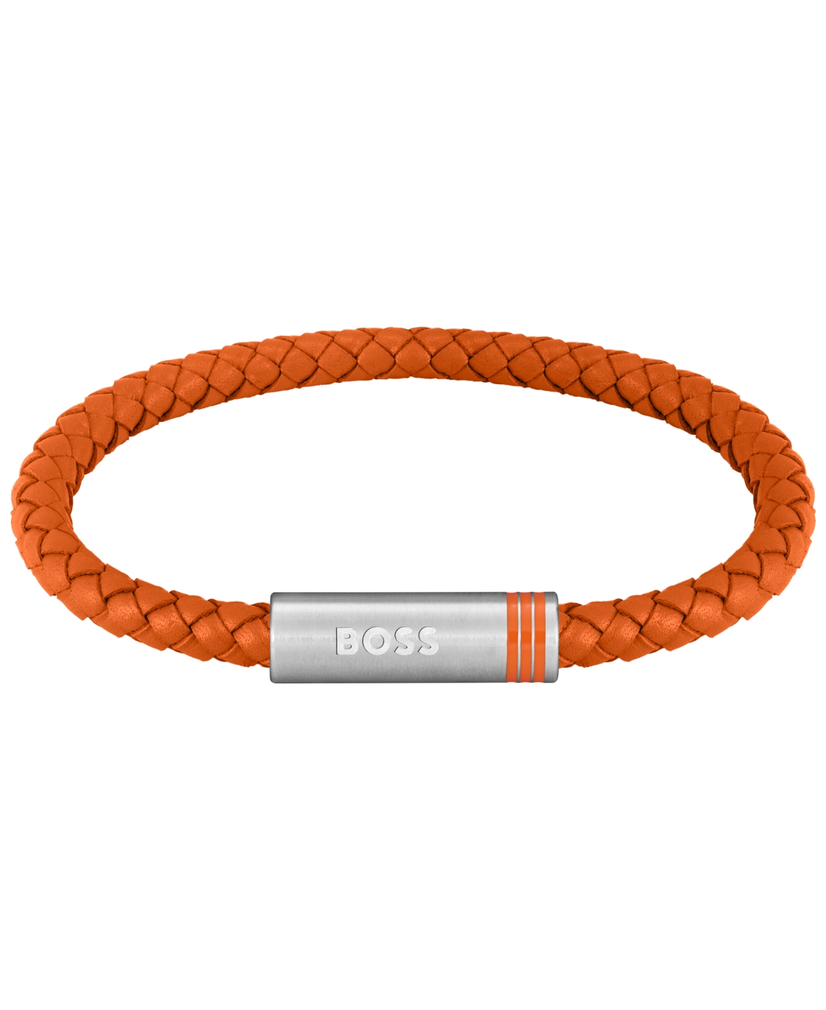 Men's Ares Single Stainless Steel Orange Leather Bracelet - Orange