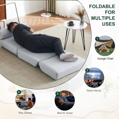 Foldable Sofa Bed with Pillow, Portable, Breathable Linen