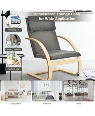 Set of 2 Bentwood Lounge Chair Fabric Upholstered Accent Leisure Armchair Gray