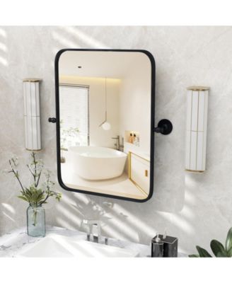 30 x 22 Inch Black Metal Framed Pivot Rectangle Wall-Mounted Mirror