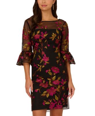 Adrianna Papell Women's Floral Embroidered Flare-Sleeve Sheath Dress -  Macy's