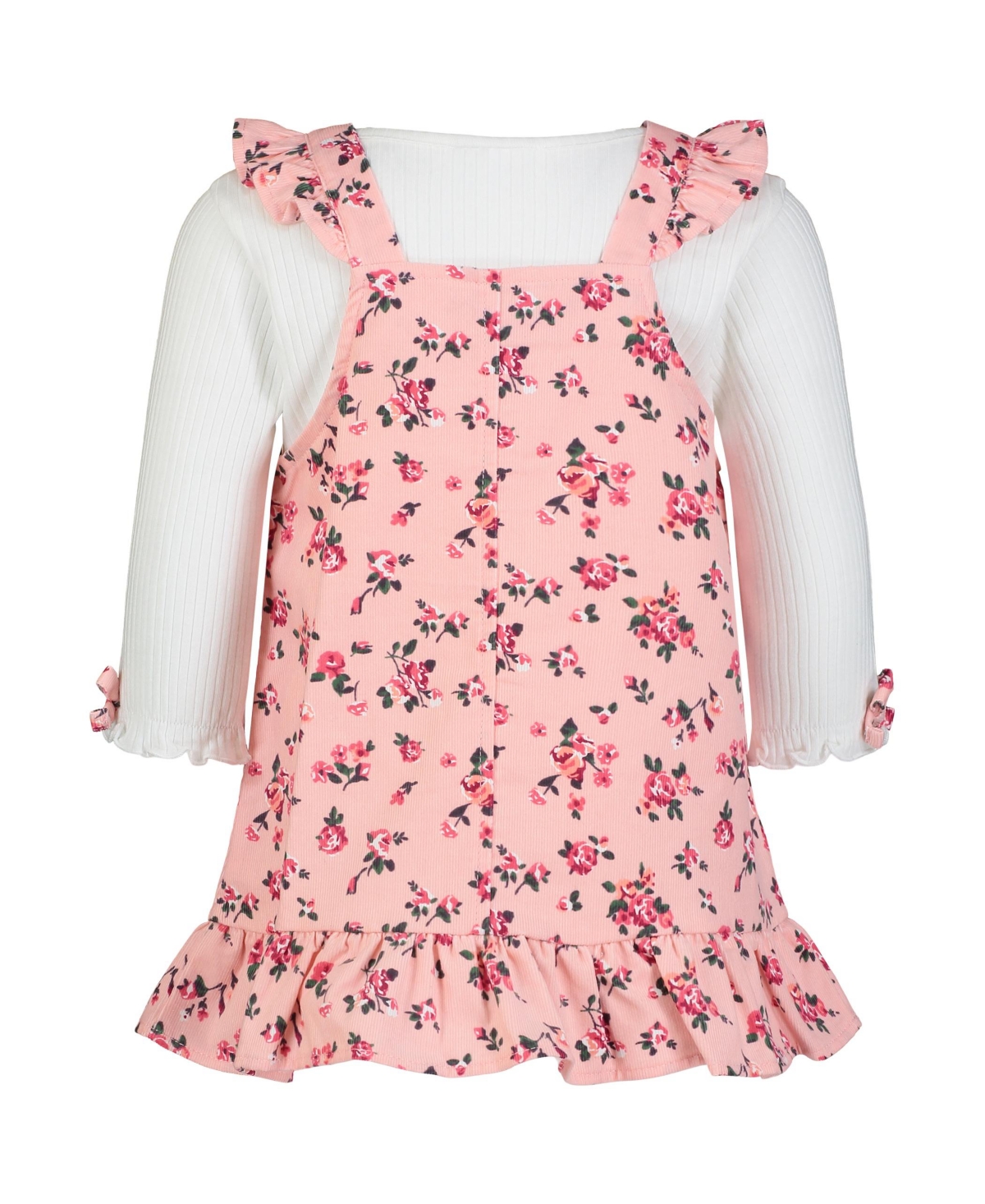 Blueberi Boulevard Baby Girls Ribbed Long Sleeve Ruffle Cuff Top and Floral A-Line Jumper Set