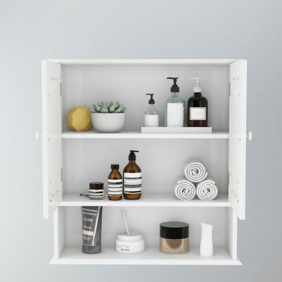 Bathroom Wall Cabinet With Double Mirror Doors And Shelves