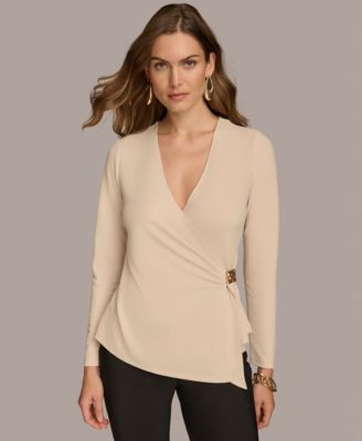 Donna Karan New York - Women's Long-Sleeve Faux-Wrap Top