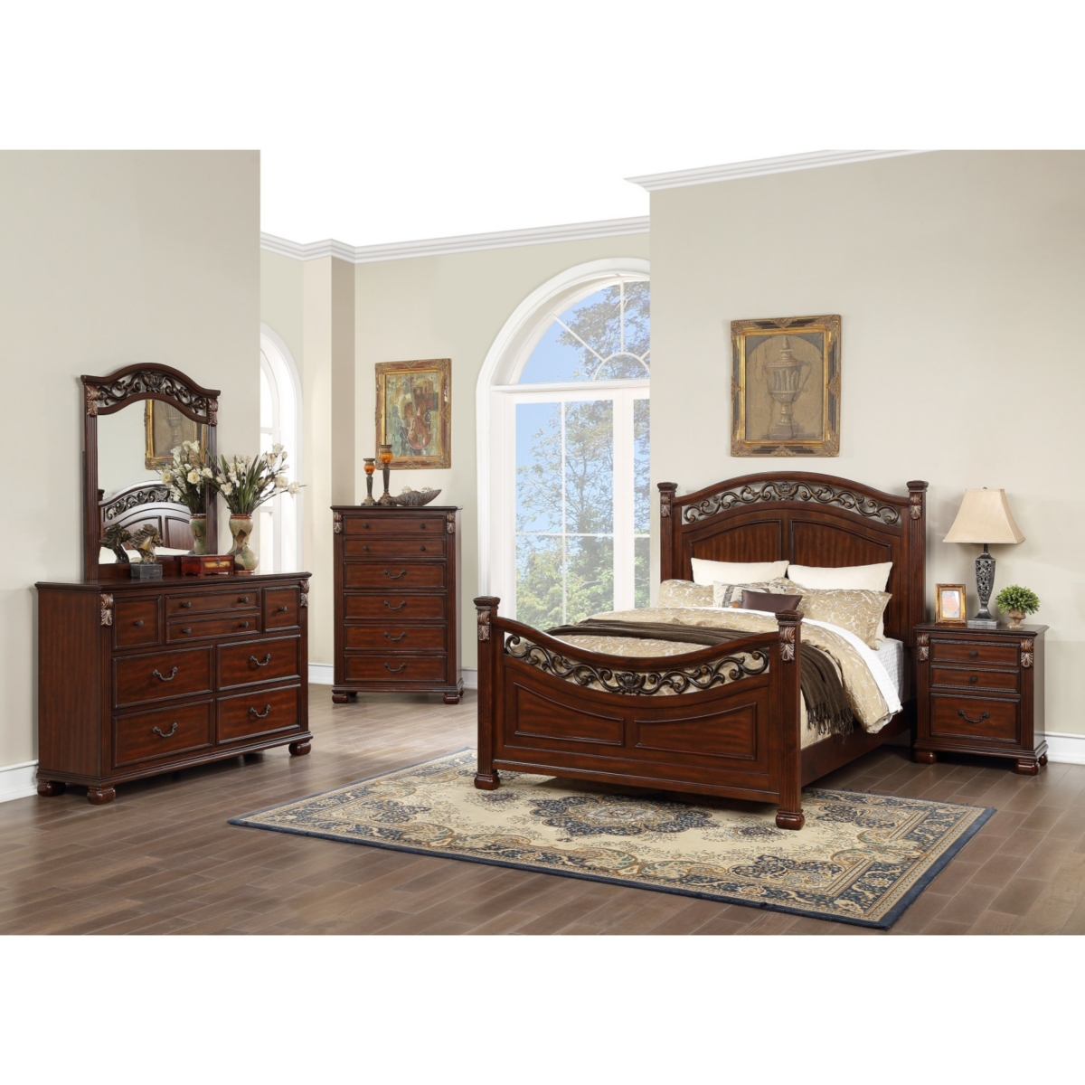 Streamdale Furniture Bedroom Furniture Traditional Look Unique Wooden Nightstand Drawers Bedside Table Cherry