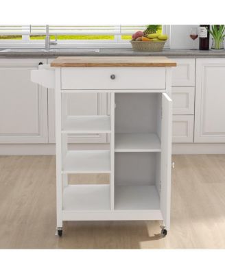 Kitchen Island Cart with Table Top and Rail