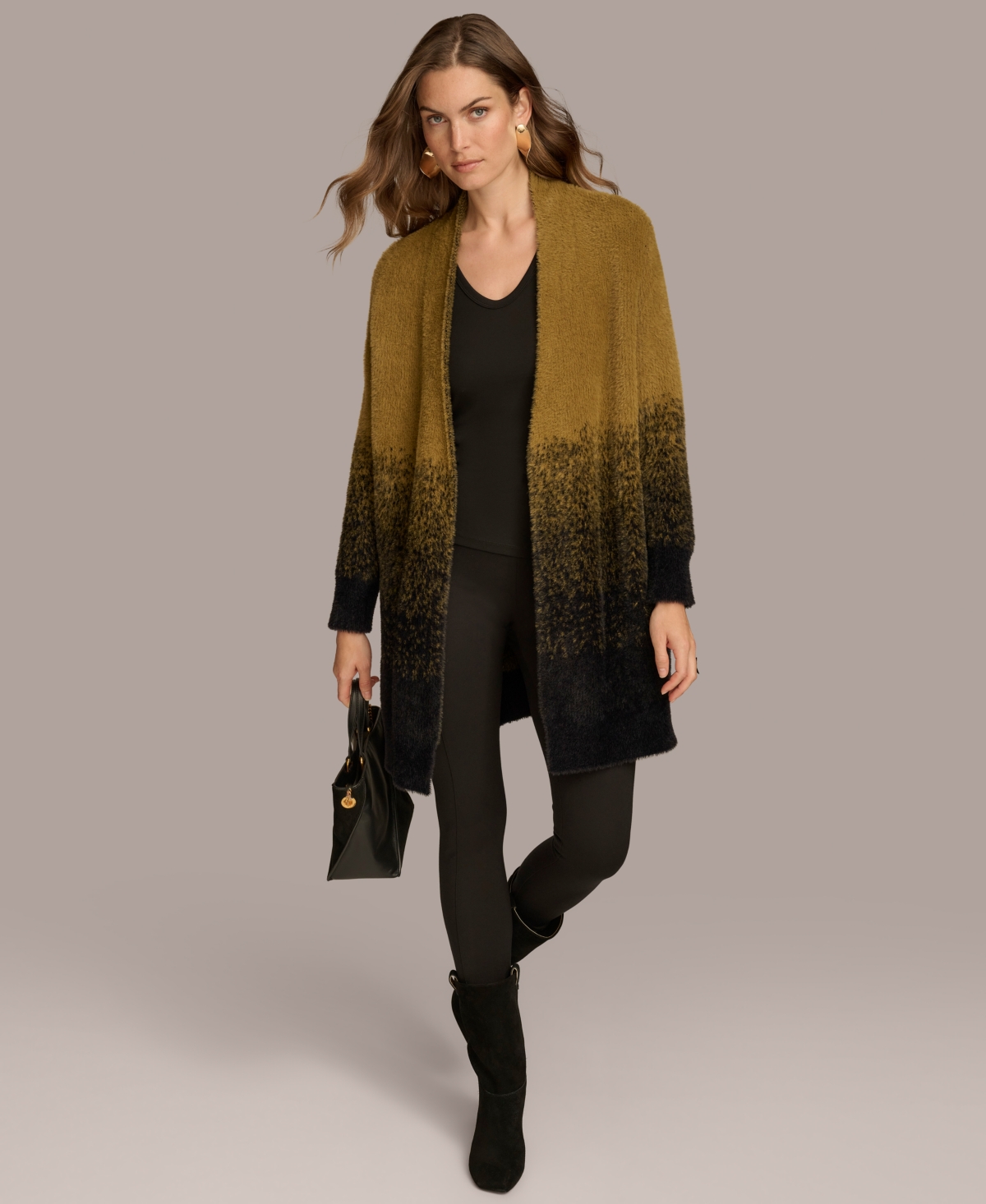 Donna Karan New York Women's Ombre Eyelash Cardigan -Black
