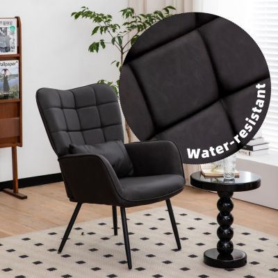 Modern Leather Accent Chair with High Back and Metal Legs