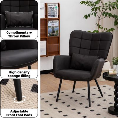 Modern Leather Accent Chair with High Back and Metal Legs