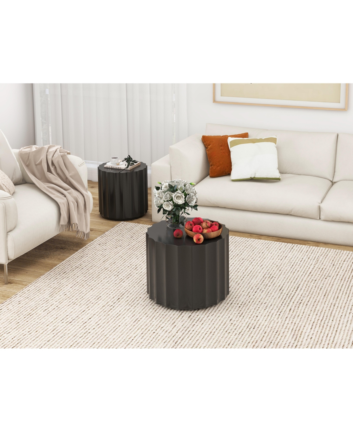 Streamdale Furniture Round Nesting Coffee Table Set (2),Mdf, No Assembly - Black
