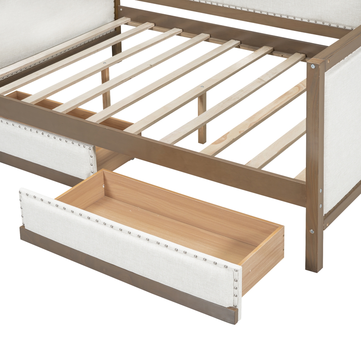 Streamdale Furniture Size Upholstered Daybed with 2 Drawers and Nailhead Decoration,Color - Wood