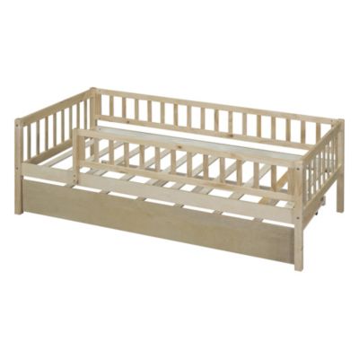 Streamdale Twin Size Wood Daybed With Trundle And Fence Guardrails