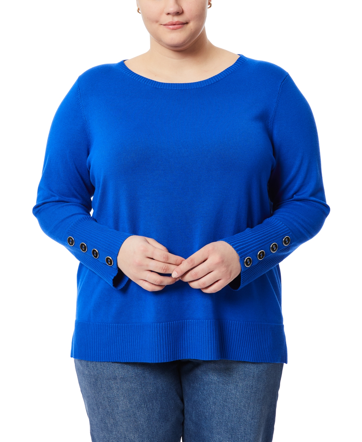 Melissa Paige Plus Size Button-cuff Boat-beck Sweater In Angelfish Blue