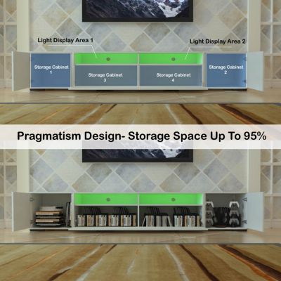 RGB LED TV Cabinet with 90% Storage Space and Multicolor Modes