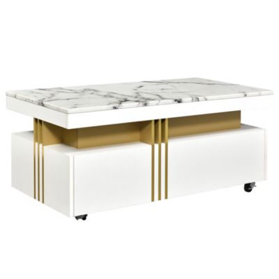 Luxury Marble Top Coffee Table With Wheels