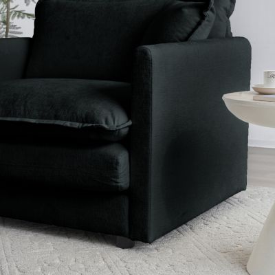 Black Chenille Ottoman Footrest for Sofa