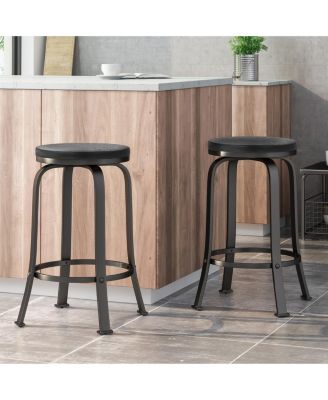 Modern Industrial Swivel Counter Stool with Faux Wood Seat