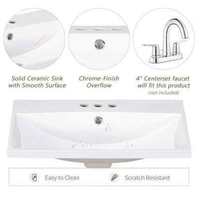 24" Ceramic Vanity Top, White Basin, 3-Faucet Holes