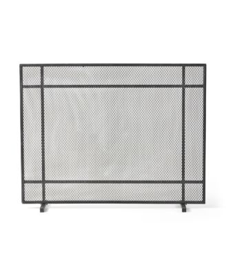 Markus Modern Single Panel Black Brushed Silver Iron Firescreen
