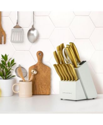 15 Piece Stainless Steel Knife Set with Block and Sharpener