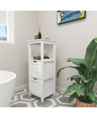 White freestanding bathroom storage cabinet