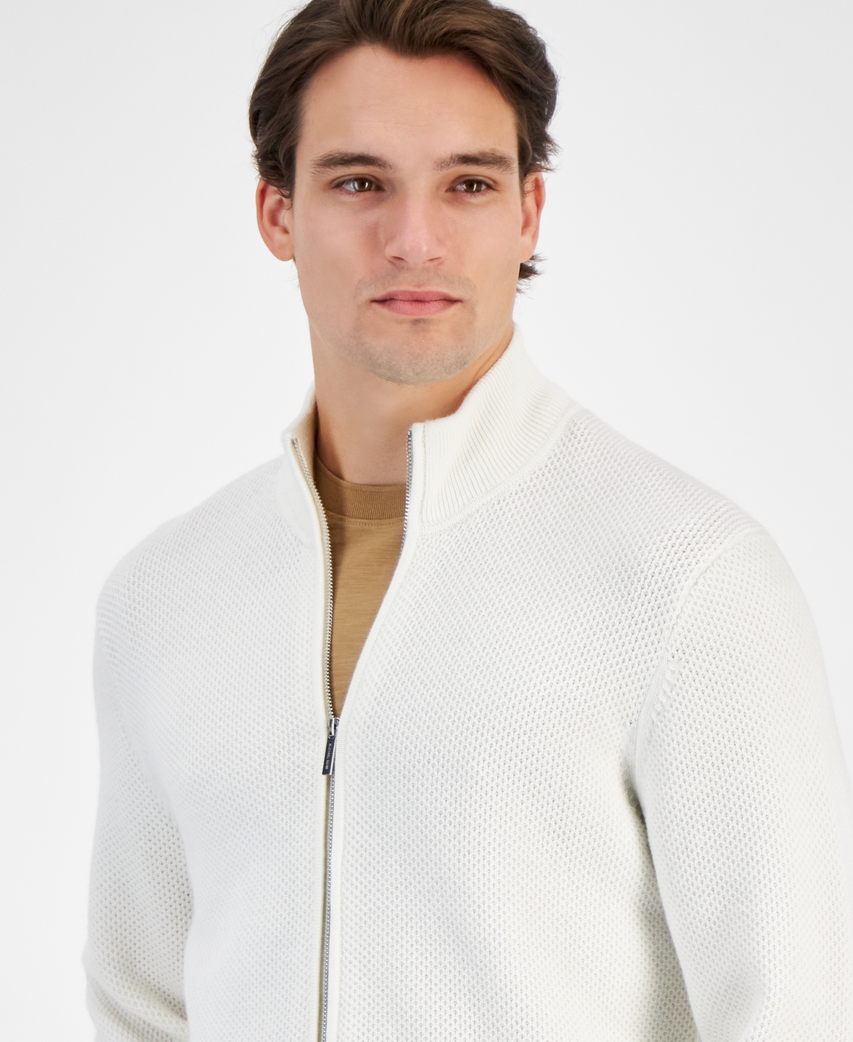 Michael Kors Men's Modern-Fit Honeycomb-Knit Full-Zip Cardigan