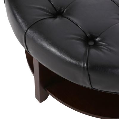 Contemporary Faux Leather Tufted Ottoman with Open Shelf