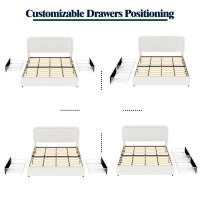 Liv 2-Drawer Boucle Upholstered Bed with Tufted Headboard