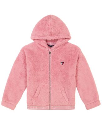 Tommy Hilfiger Baby Girl Minky Zip Front Hoodie Light Pastel Pink Size 24 Months