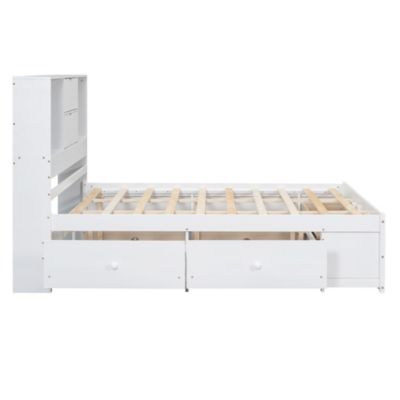 Streamdale Queen Size Platform Bed with Storage Headboard and 8 Drawers, White