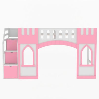 Streamdale Twin Size Loft Bed with Storage Staircase and Window, White